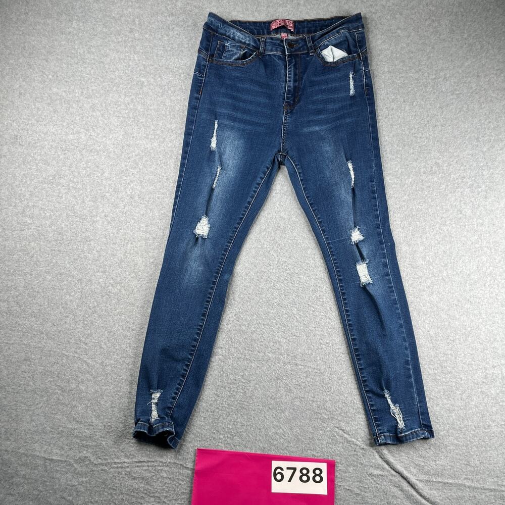 Wax Jeans Butt I Love You Womens Size 13/31 Blue Distressed Stretch casual